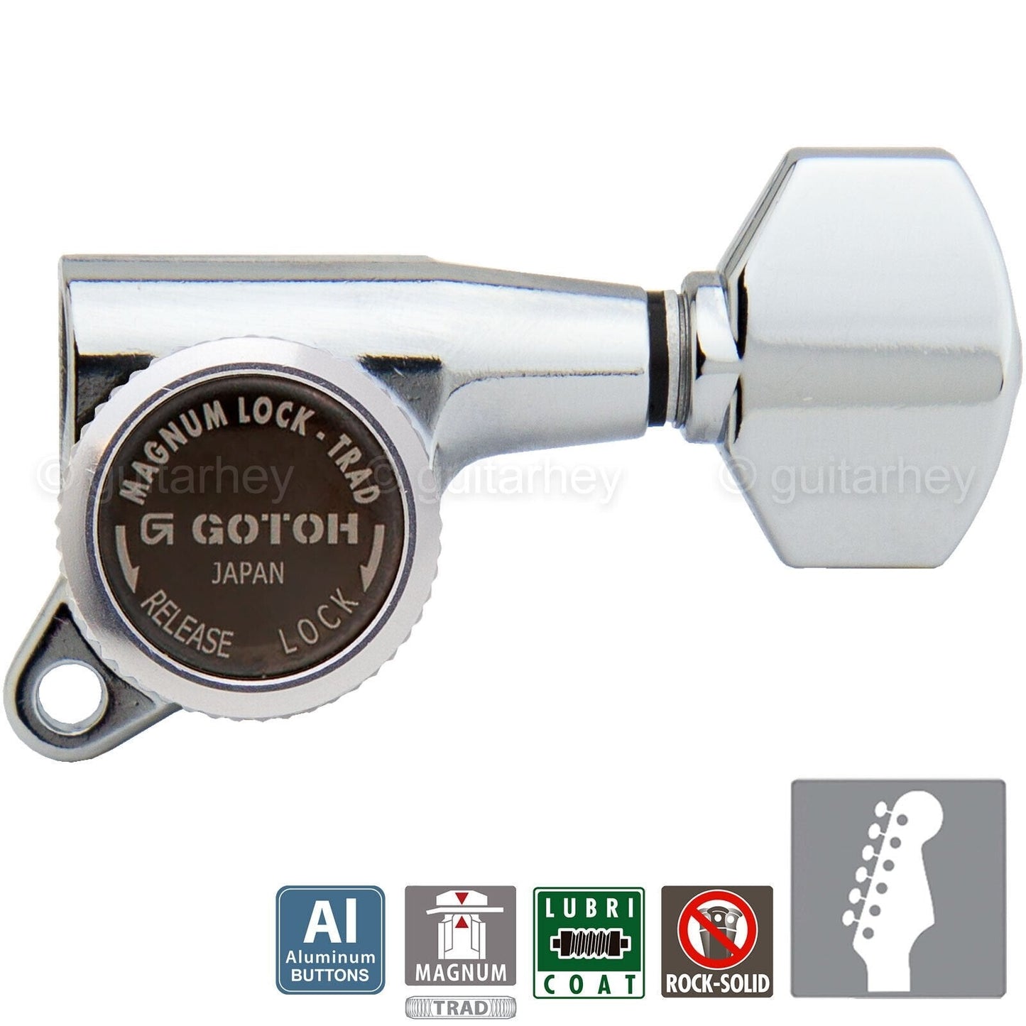 NEW Gotoh SG381-AB07 MGT Locking Tuners 6 in line Keys ALUMINUM Buttons - CHROME