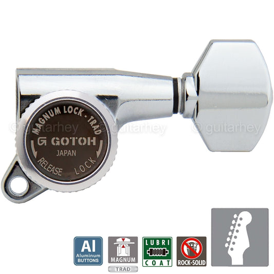 NEW Gotoh SG381-AB07 MGT Locking Tuners 6 in line Keys ALUMINUM Buttons - CHROME