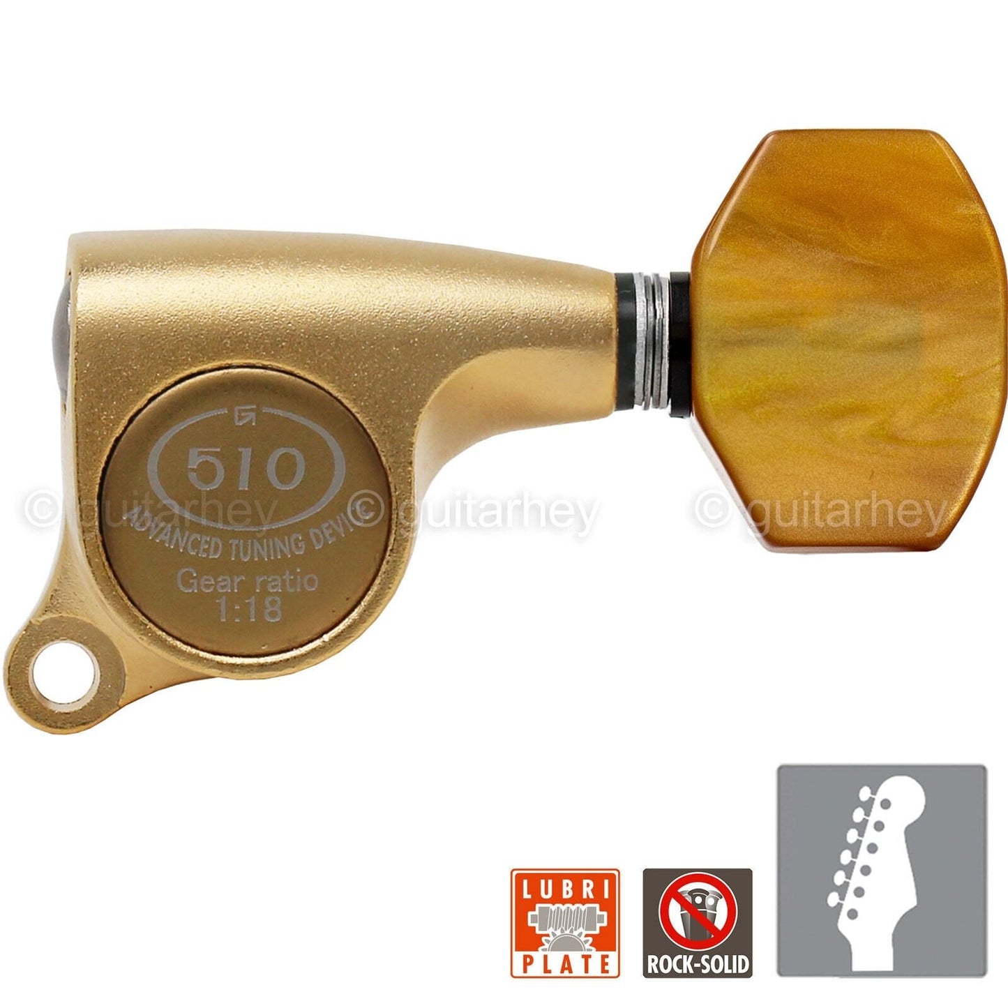 NEW Gotoh SGS510Z-P8 6 in Line Set Mini Tuners Amber Buttons 18:1 - GOLD SATIN