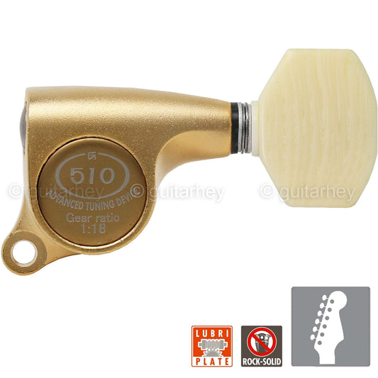 NEW Gotoh SGS510Z-M07 6 in Line Set Mini Advanced Tuning 18:1 - GOLD SATIN