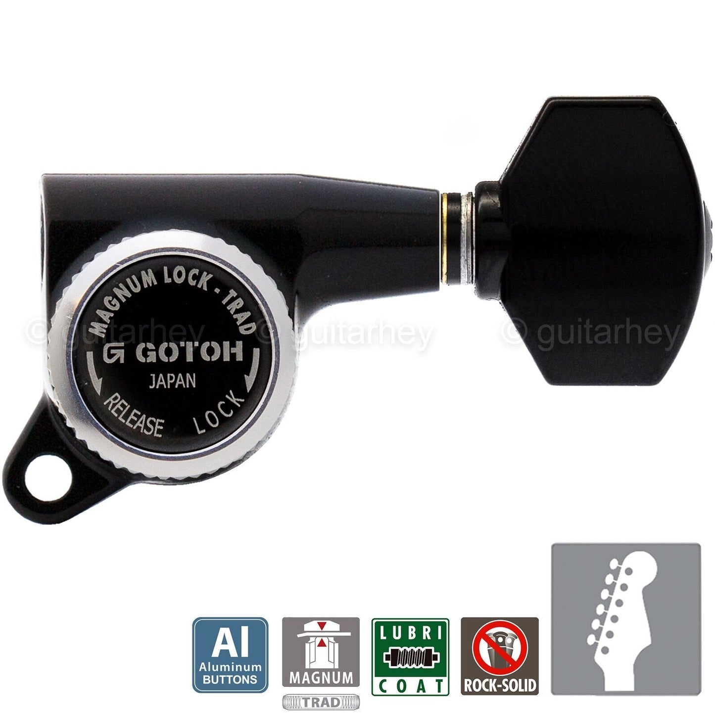 NEW Gotoh SG381-AB07 MGT MAGNUM LOCKING TRAD Set 6 in line Right Handed - BLACK