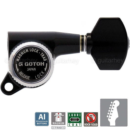 NEW Gotoh SG381-AB07 MGT MAGNUM LOCKING TRAD Set 6 in line Right Handed - BLACK