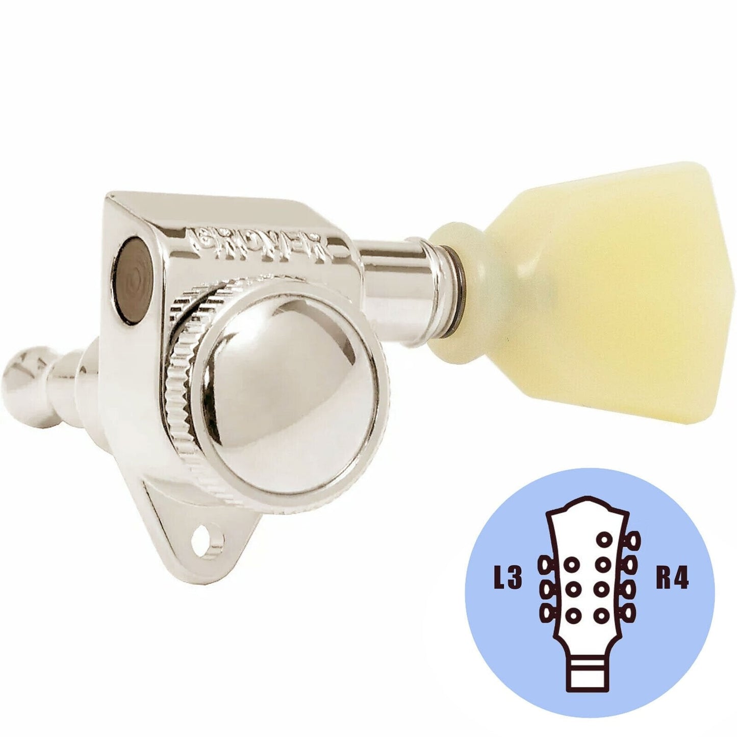 NEW Grover 502 LOCKING 7-String Tuners L3+R4 Modern Gibson Les Paul 3x4 - NICKEL