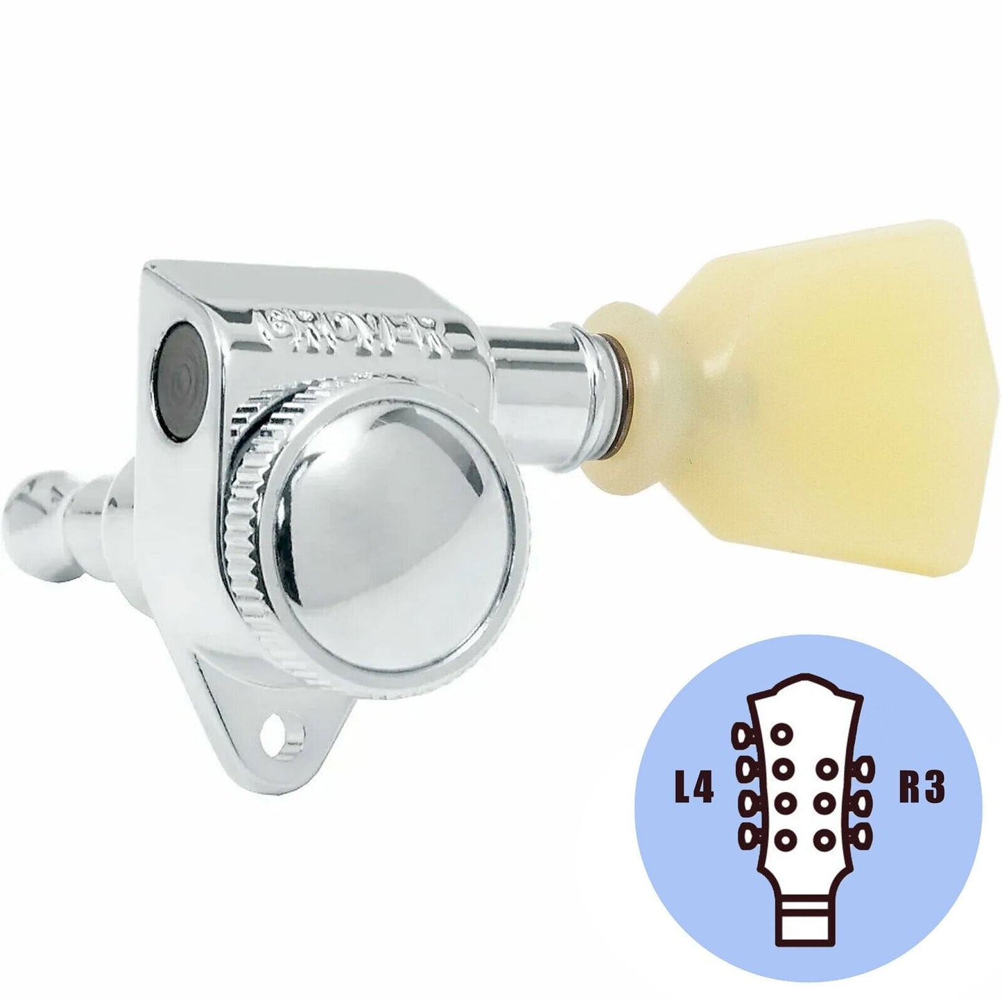 NEW Grover 502 LOCKING 7-String Tuners L4+R3 Keystone Buttons 4x3 - CHROME