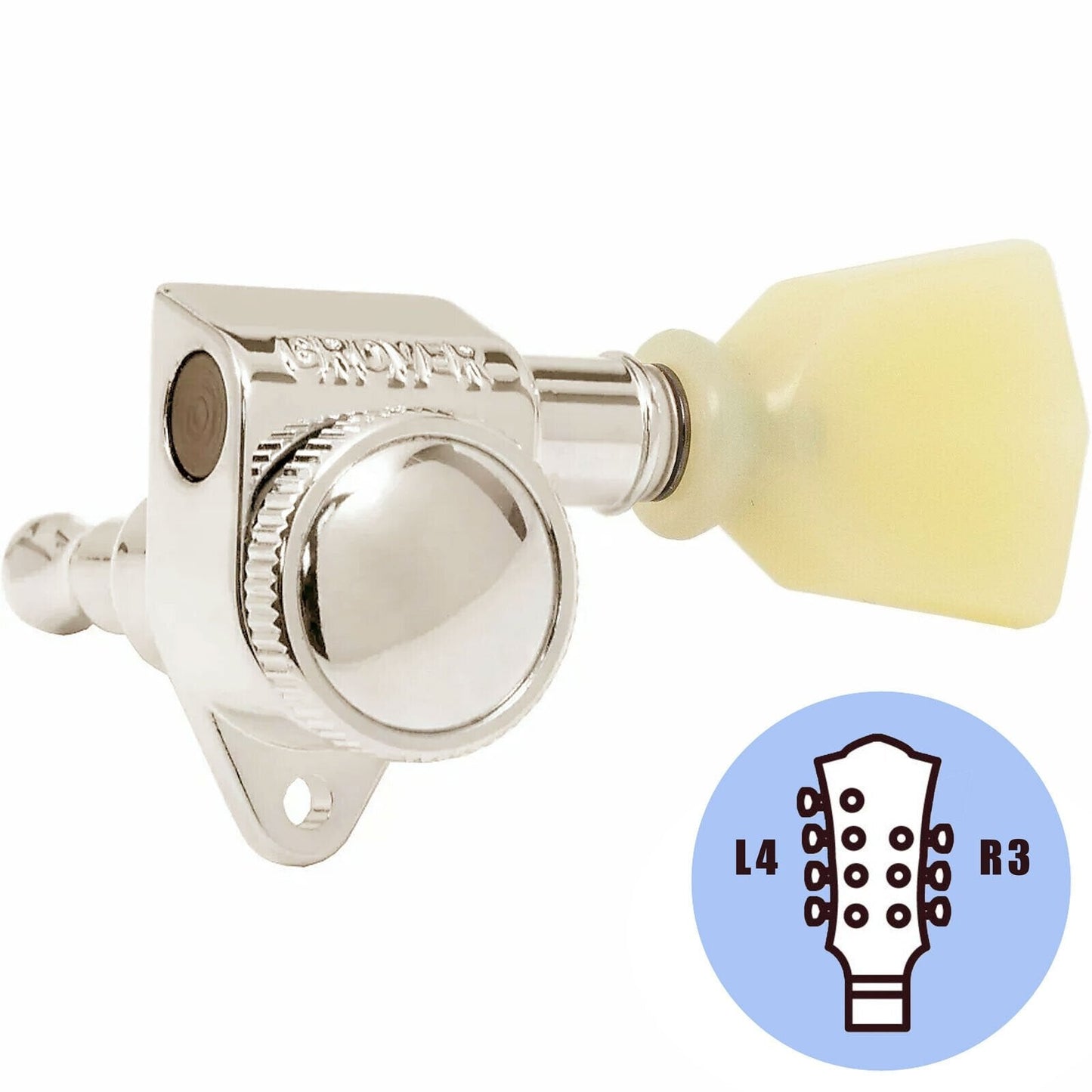 NEW Grover 502 LOCKING 7-String Tuners L4+R3 Keystone Buttons 4x3 - NICKEL