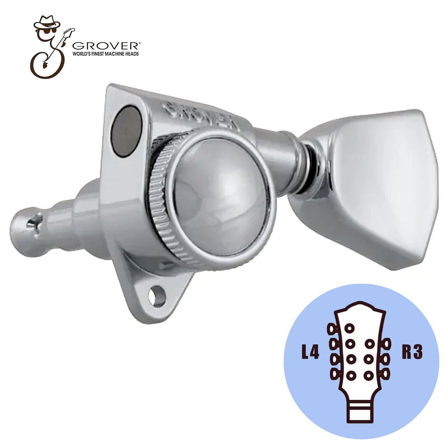 NEW Grover 502CK LOCKING 7-String Tuners L4+R3 Keystone Buttons 4x3 - CHROME