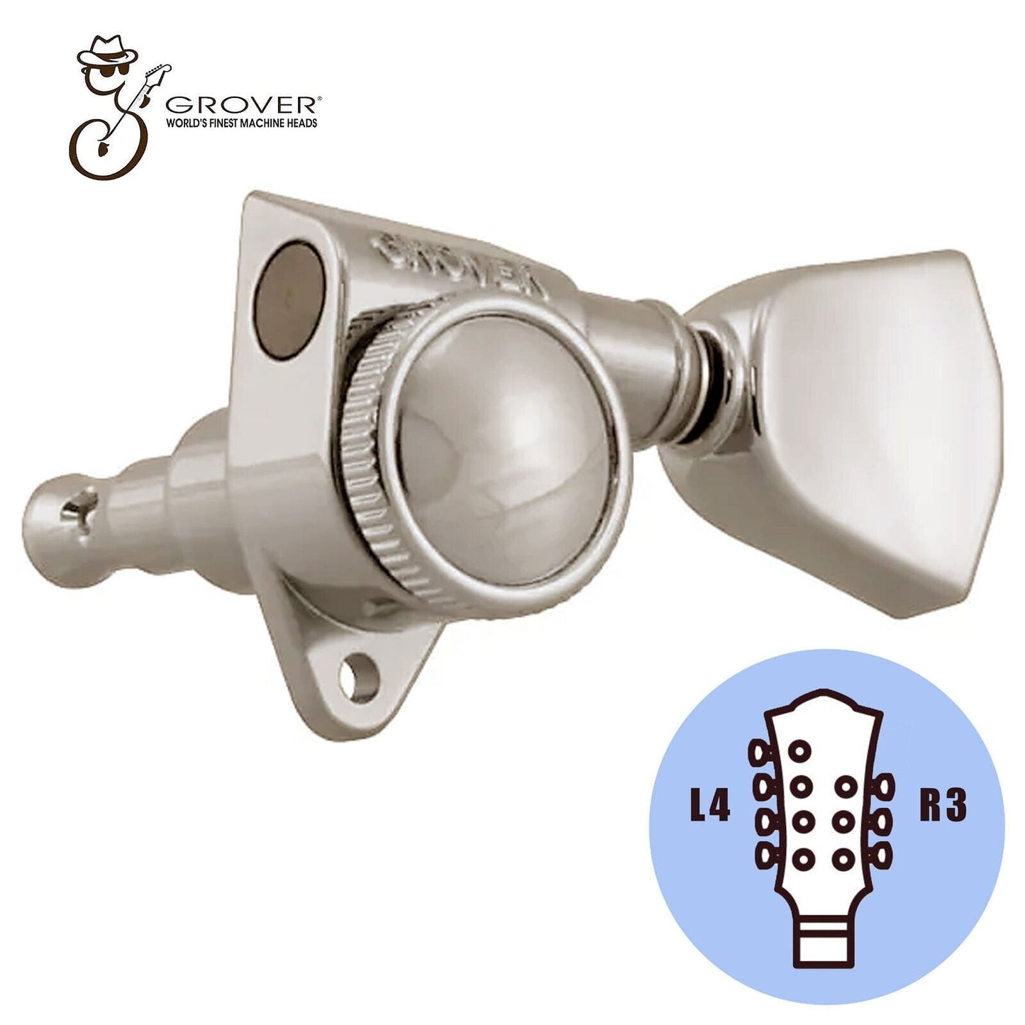 NEW Grover 502NK LOCKING 7-String Tuners L4+R3 Keystone Buttons 4x3 - NICKEL