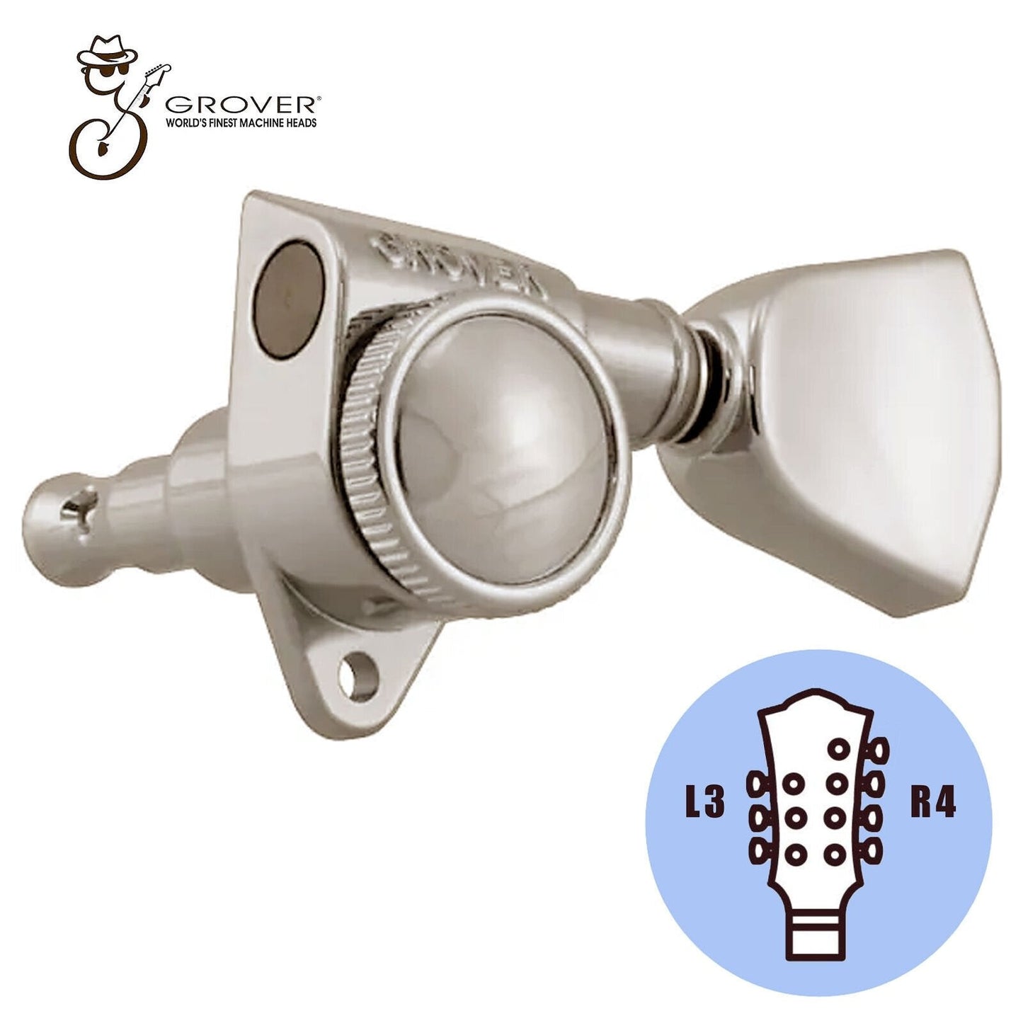 NEW Grover 502NK LOCKING 7-String Tuners L3+R4 Modern Gibson Les Paul 3x4 NICKEL