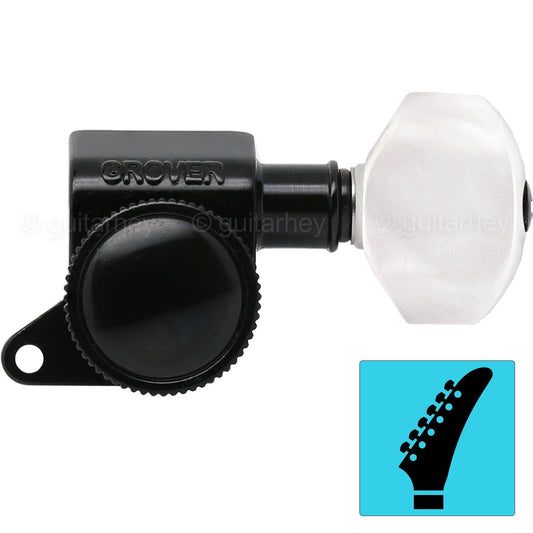 NEW Grover 505 Mini Roto-Grip Locking Rotomatic 6 In line Tuners PEARLOID BLACK