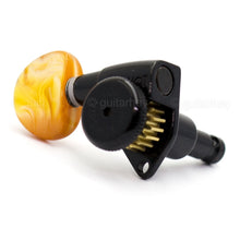 Load image into Gallery viewer, NEW Hipshot 6 inline STAGGERED Locking Set LEFT-HANDED w/ AMBER Buttons - BLACK