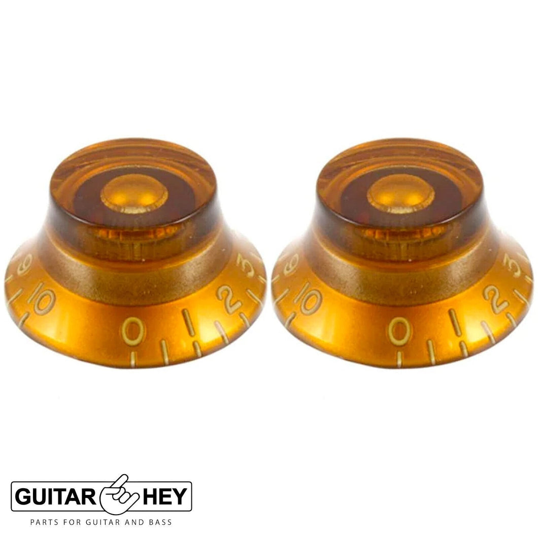 (2) EMBOSSED Vintage Style Top Hat Bell Knobs fit Gibson® USA & CTS, AMBER