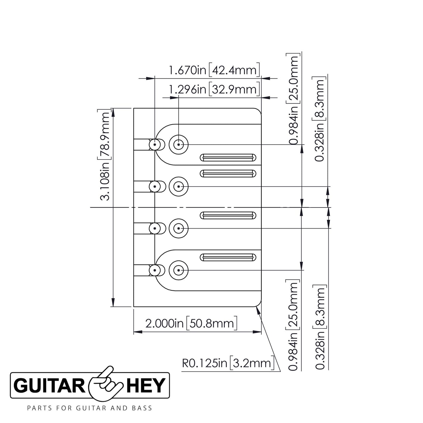 NEW Hipshot 5A400BB-656 4 string BRASS A Style Mount Bass Bridge 16.5mm - BLACK