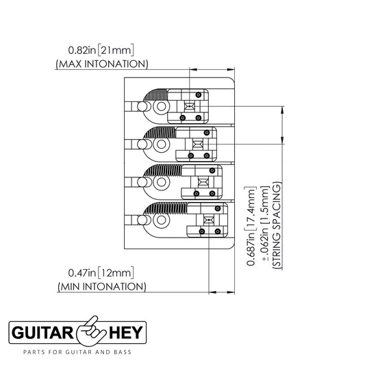 NEW Hipshot 5A400BG-822 4 string BRASS A Style Mount Bass Bridge 21mm - GOLD