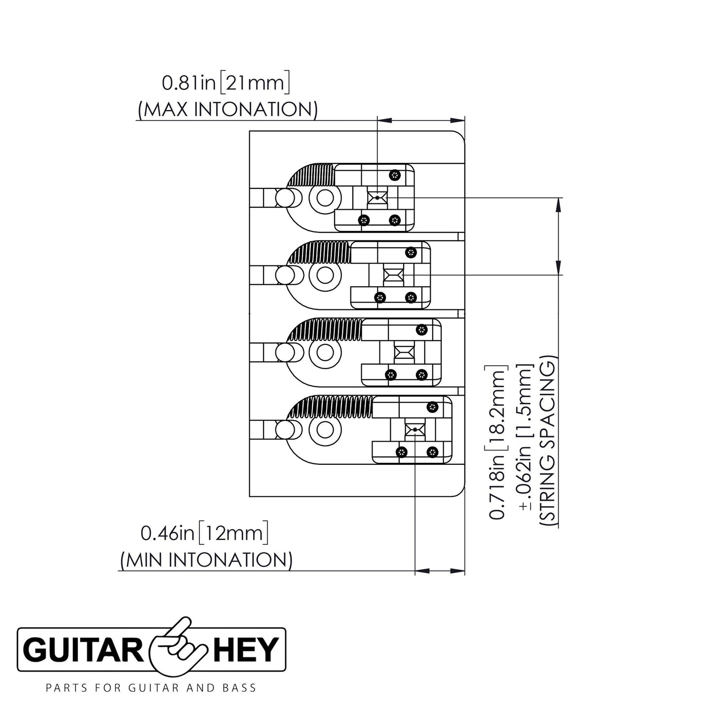 NEW Hipshot 5A400BB-718 4 string BRASS A Style Mount Bass Bridge 18mm - BLACK