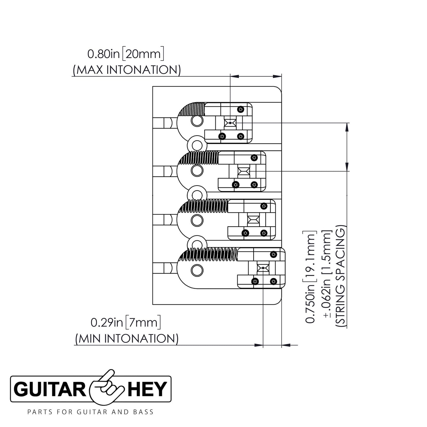 NEW Hipshot 5A4FM2AB 4 string A Style Fender Mount Aluminum Bass Bridge - BLACK
