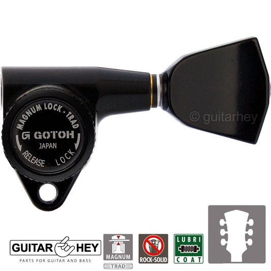 NEW Gotoh SG301-P4B MGTB L3+R3 Set Locking Tuners PLASTIC Buttons 3x3 - BLACK
