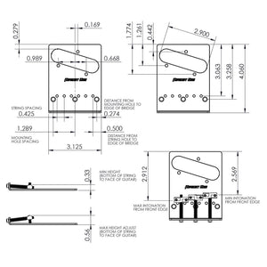 NEW Hipshot Telecaster® Retrofit Bridge 3 Mount Hole Compensated Saddles - BLACK