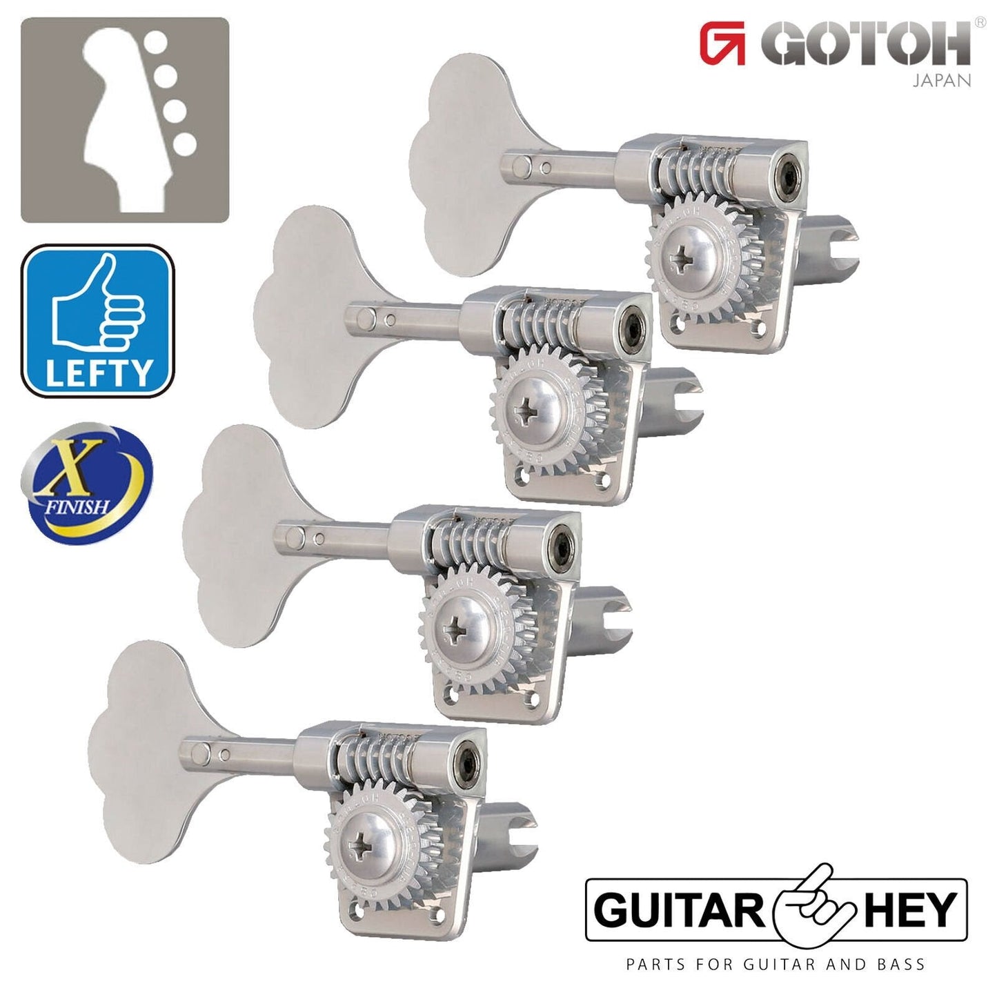 NEW Gotoh Res-O-Lite GB528 Vintage Style Bass 4-in-Line Set LEFT HANDED X-CHROME