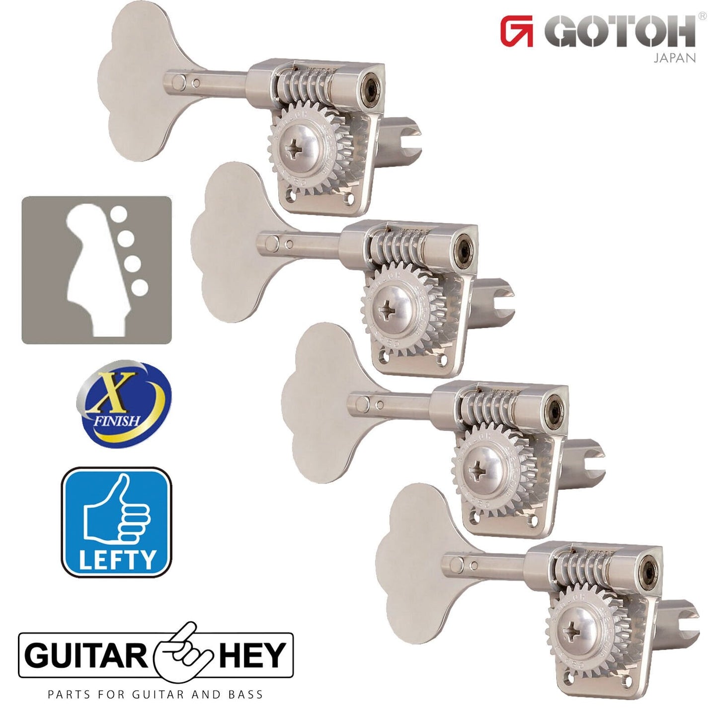 NEW Gotoh GB528 Res-O-Lite Vintage Style Bass 4-in-Line LEFTY - ANTIQUE X-NICKEL