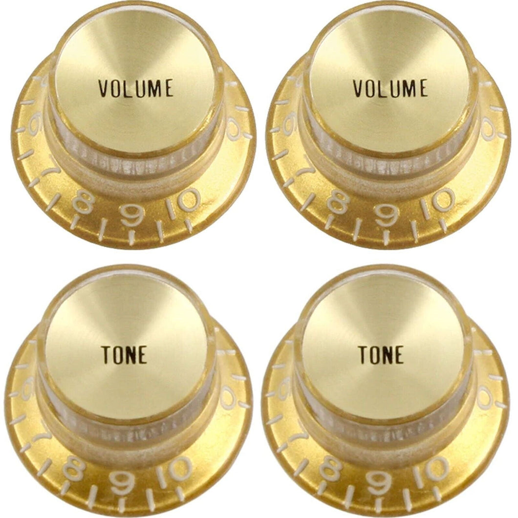 NEW Set of 4 METRIC Bell Top Hat Knobs Gibson® Style Tone Volume - Import - GOLD