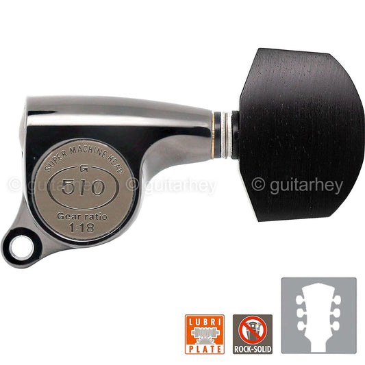 NEW Gotoh SGS510Z-EN01 L3+R3 Set Tuners EBONY Buttons 1:18 Ratio 3x3 COSMO BLACK