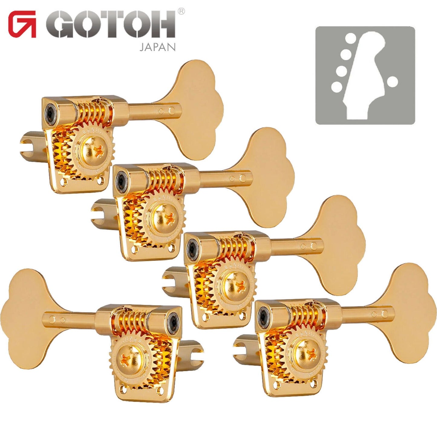 NEW Gotoh GB528 Res-O-Lite Vintage Style Bass L4+R1 Set Lightweight 4x1 - GOLD