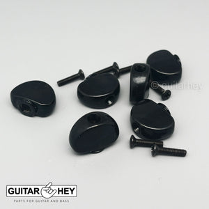 NEW (6) Grover Replacement Kidney Bean SMALL Tuning Key Buttons w/ Screws, BLACK