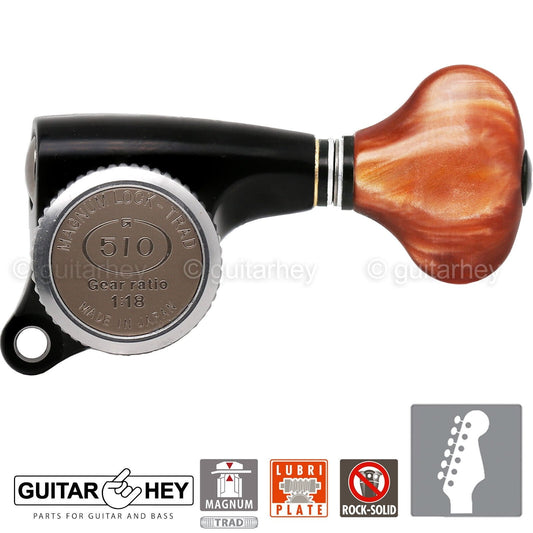 NEW Gotoh SGS510Z-CS5 MGT 6 in line Locking Tuners Set w/ 18:1 Gear Ratio, BLACK