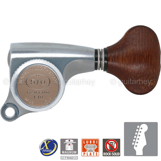 NEW Gotoh SGS510Z-GS5 MGT 6 in line Locking Tuners Set 18:1 - ANTIQUE X-CHROME