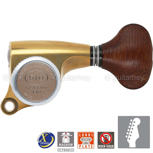 NEW Gotoh SGS510Z-GS5 MGT 6 in line Locking Tuners Set 18:1 Ratio ANTIQUE X-GOLD