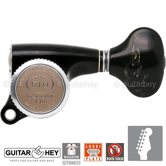 NEW Gotoh SGS510Z-FS5 MGT 6 in line Locking Tuners Set 18:1 Gear Ratio - BLACK