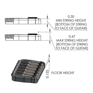 USA Hipshot 6 String Multi-Scale Fixed Guitar Bridge 11° Angle .125" Flr CHROME