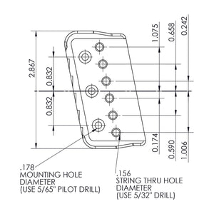 USA Hipshot 6 String Multi-Scale Fixed Guitar Bridge 11° Angle .125" Floor SATIN