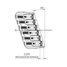 Carregar imagem no visualizador da galeria, USA Hipshot 6 String Multi-Scale Fixed Guitar Bridge 18° Angle .175&quot; Flr NICKEL