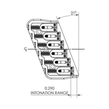 Carregar imagem no visualizador da galeria, USA Hipshot 6 String Multi-Scale Fixed Guitar Bridge 21° Angle .125&quot; Floor SATIN