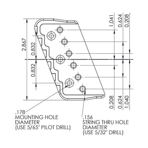 USA Hipshot 6 String Multi-Scale Fixed Guitar Bridge 21° Angle .125" Floor SATIN