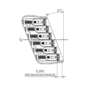 USA Hipshot 6 String Multi-Scale Fixed Guitar Bridge 21° Angle .175" Flr CHROME