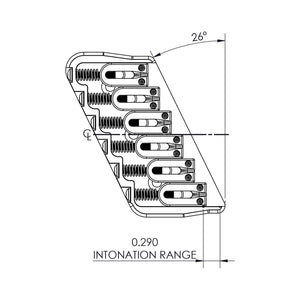 USA Hipshot 6 String Multi-Scale Fixed Guitar Bridge 26° Angle .125" Flr CHROME