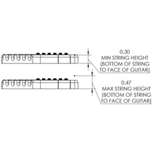 Load image into Gallery viewer, USA Hipshot 6 String Multi-Scale Fixed Guitar Bridge 26° Angle .125&quot; Flr SATIIN