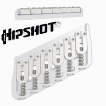 Load image into Gallery viewer, USA Hipshot 6 String Multi-Scale Fixed Guitar Bridge 26° Angle .175&quot; Floor SATIN