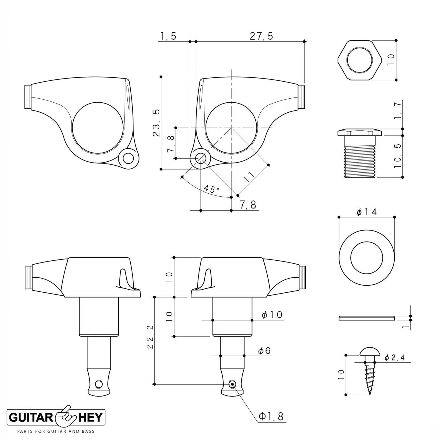 NEW Gotoh SGL510Z-FL5 L3+R3 Super Tuning Keys Set 1:21 Ratio 3x3 - BLACK
