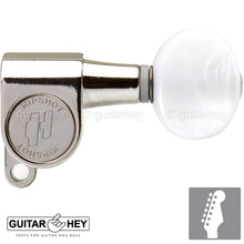 Load image into Gallery viewer, NEW Hipshot Classic Mini Tuners 6 in line STAGGERED w/ Pearloid Buttons - NICKEL