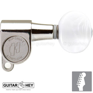 NEW Hipshot Classic Mini Tuners 6 in line STAGGERED w/ Pearloid Buttons - NICKEL