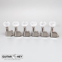 Load image into Gallery viewer, NEW Hipshot Classic Mini Tuners 6 in line STAGGERED w/ Pearloid Buttons - NICKEL