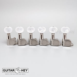 NEW Hipshot Classic Mini Tuners 6 in line STAGGERED w/ Pearloid Buttons - NICKEL