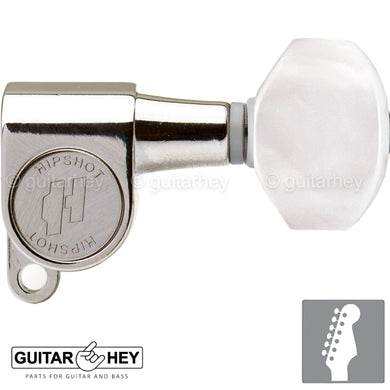 NEW Hipshot Classic Mini Tuners 6 in line STAGGERED w/ PEARL Buttons - NICKEL