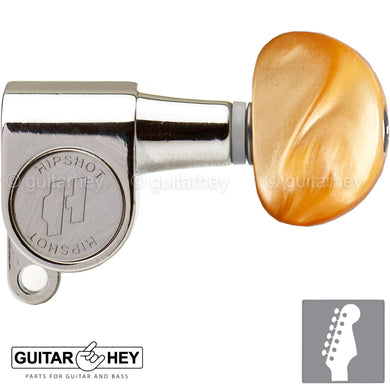 NEW Hipshot Classic Mini Tuners 6 in line STAGGERED w/ Amber Buttons - NICKEL