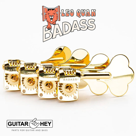 NEW Leo Quan Badass 4-in-line OGT Mini Bass Keys Open-Gear Bass Tuners - GOLD