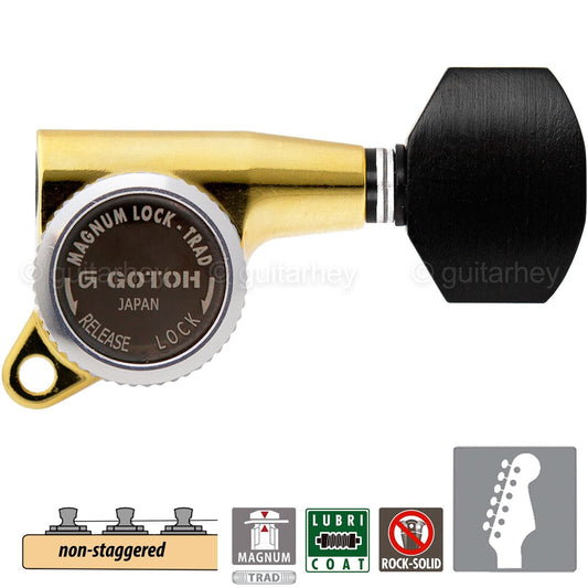 NEW Gotoh SG381-EN07 MGT 6 in Line NON-STAGGERED Set Locking Tuners - GOLD