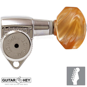 NEW Hipshot Grip-Lock STAGGERED LOCKING TUNERS 6 In Line AMBER Hex Keys - NICKEL